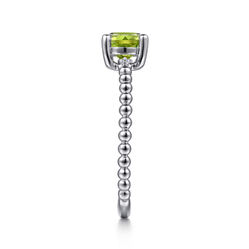 14K White Gold Round Peridot and Diamond Bujukan Promise Ring