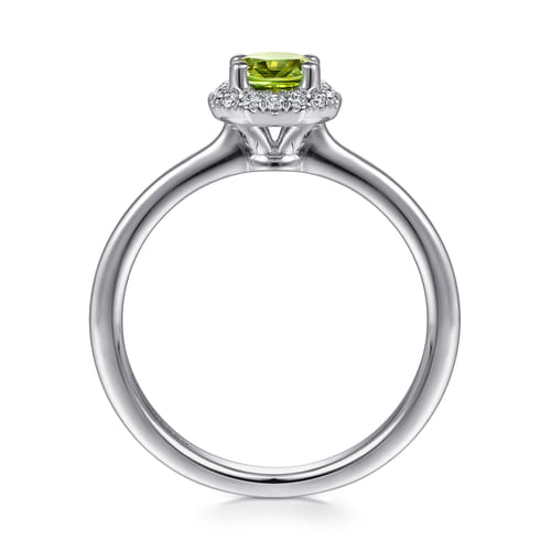14K White Gold Round Peridot and Hexagon Diamond Halo Promise Ring