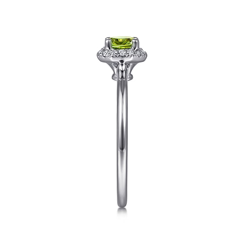 14K White Gold Round Peridot and Hexagon Diamond Halo Ring