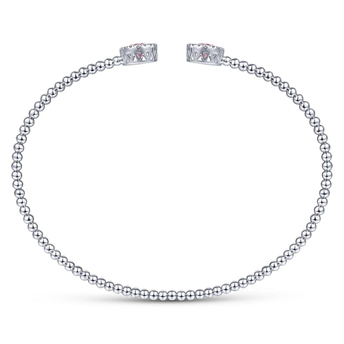 14K White Gold Round Pink Zircon and Diamond Halo Bujukan Bangle