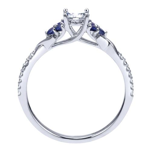 14K White Gold Round Sapphire and Diamond Complete Engagement Ring