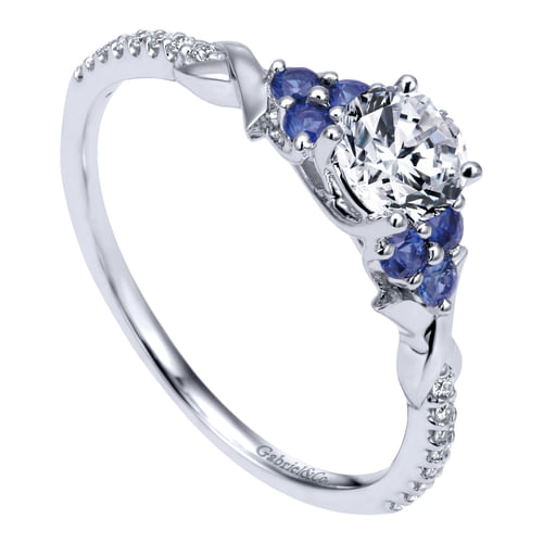 14K White Gold Round Sapphire and Diamond Complete Engagement Ring