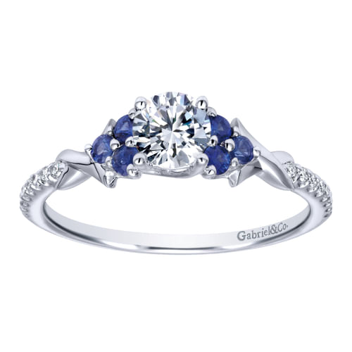 14K White Gold Round Sapphire and Diamond Complete Engagement Ring