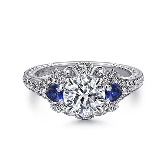 Gabriel - 14K White Gold Round Sapphire and Diamond Engagement Ring