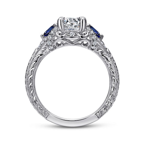 14K White Gold Round Sapphire and Diamond Engagement Ring