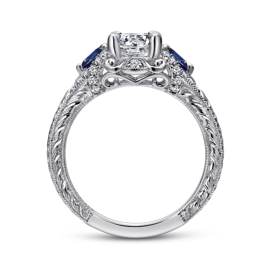 14K White Gold Round Sapphire and Diamond Engagement Ring angle 2