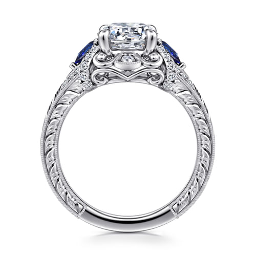 14K White Gold Round Sapphire and Diamond Engagement Ring