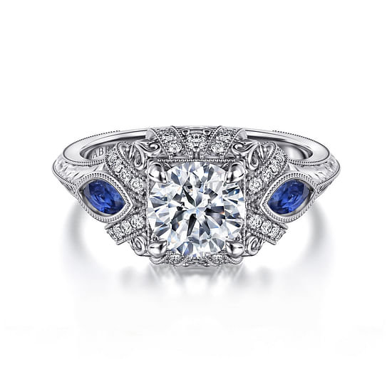 Gabriel - 14K White Gold Round Sapphire and Diamond Engagement Ring