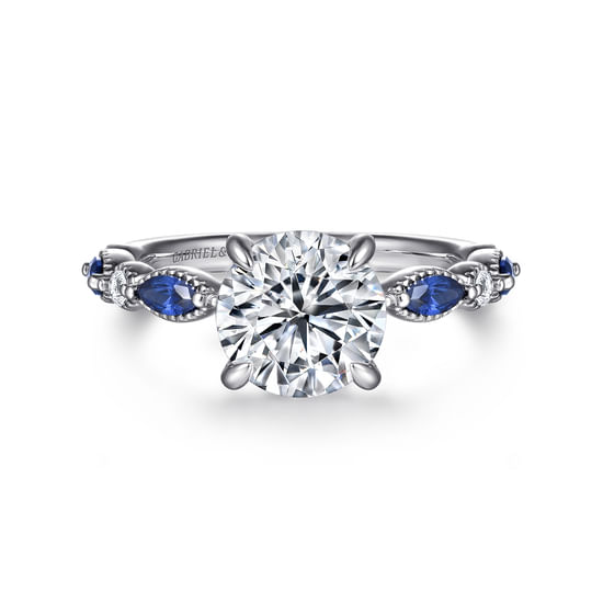 Gabriel - 14K White Gold Round Sapphire and Diamond Engagement Ring
