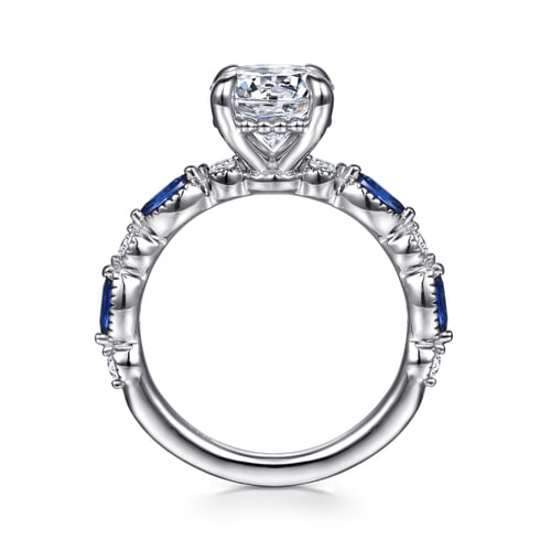 14K White Gold Round Sapphire and Diamond Engagement Ring
