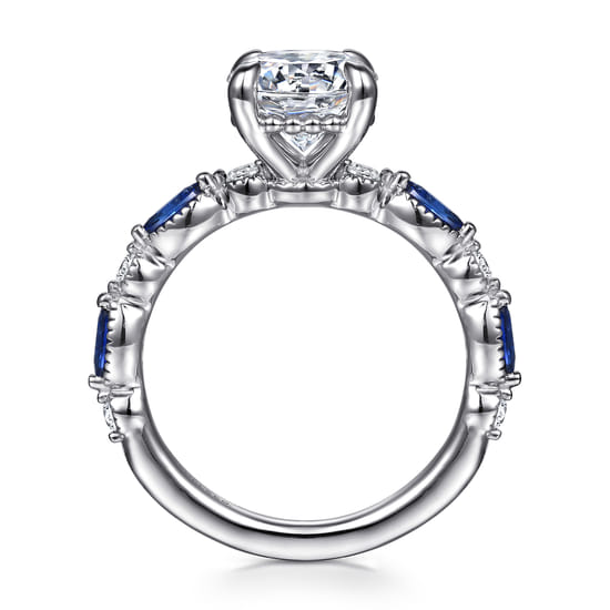 14K White Gold Round Sapphire and Diamond Engagement Ring angle 2