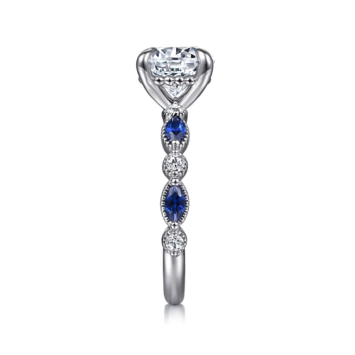 14K White Gold Round Sapphire and Diamond Engagement Ring