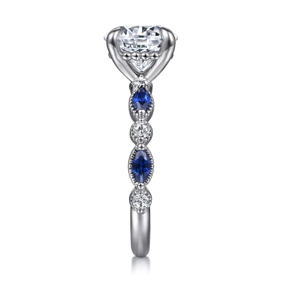 14K White Gold Round Sapphire and Diamond Engagement Ring angle 5