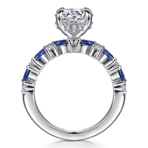 14K White Gold Round Sapphire and Diamond Engagement Ring