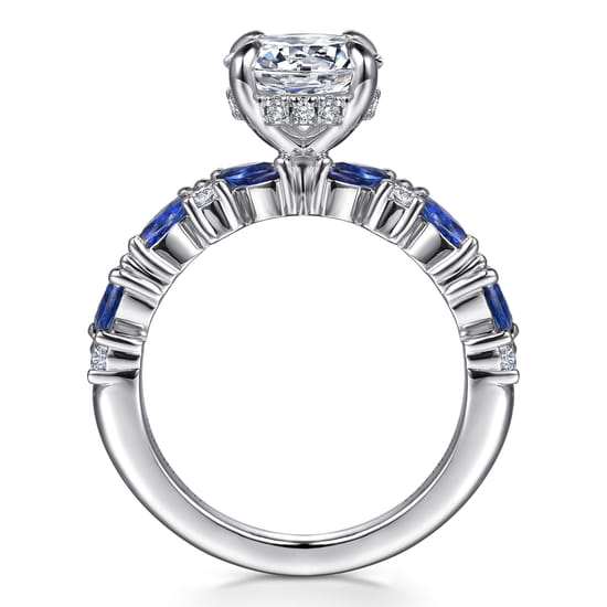 14K White Gold Round Sapphire and Diamond Engagement Ring angle 2