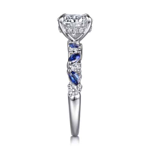 14K White Gold Round Sapphire and Diamond Engagement Ring