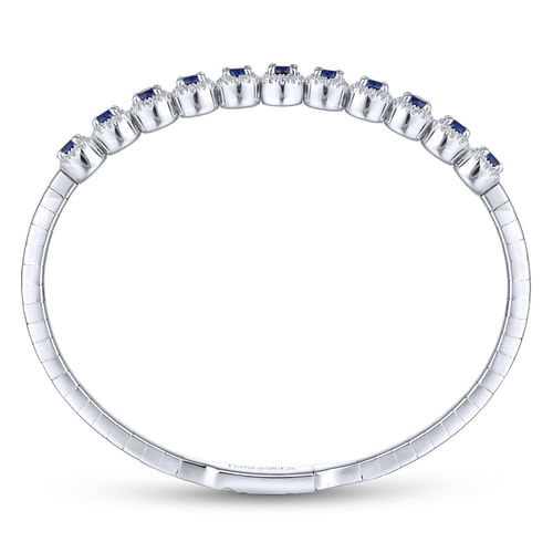 14K White Gold Round Sapphire and Diamond Halo Bangle