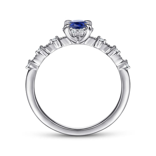 14K White Gold Round Sapphire and Diamond Halo Promise Ring