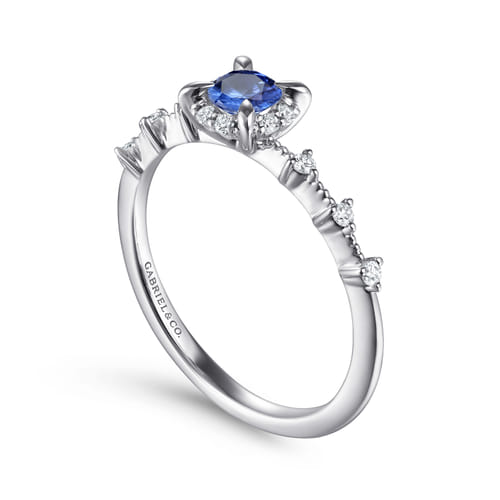 14K White Gold Round Sapphire and Diamond Halo Promise Ring