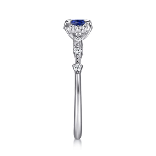 14K White Gold Round Sapphire and Diamond Halo Promise Ring