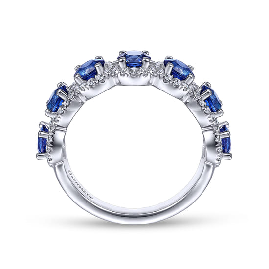 14K White Gold Round Sapphire and Diamond Halo Ring angle 2