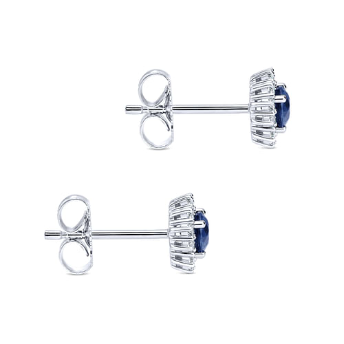 14K White Gold Round Sapphire and Diamond Halo Stud Earrings