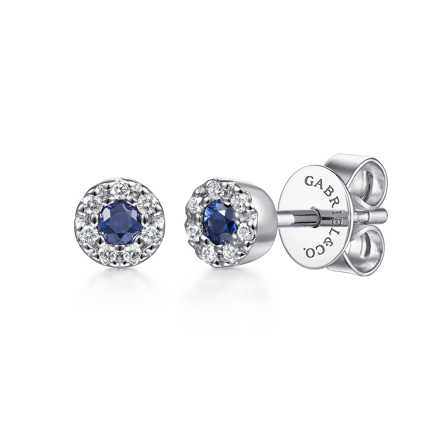 14K White Gold Round Sapphire and Diamond Halo Stud Earrings