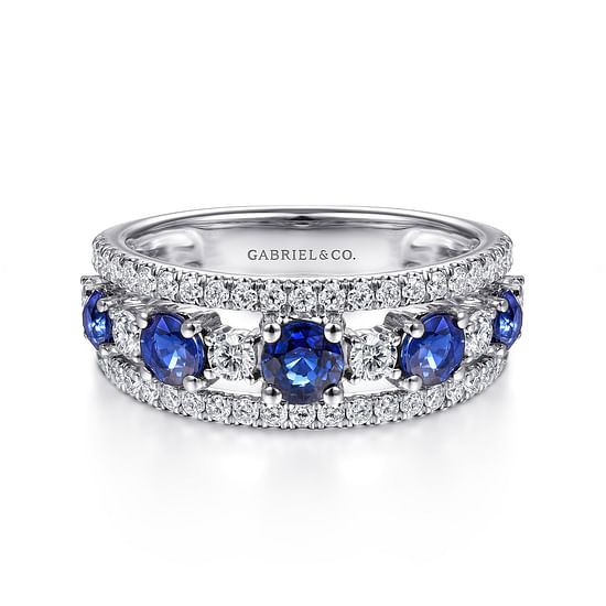 Gabriel - 14K White Gold Round Sapphire and Diamond Ring