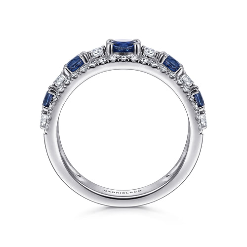 14K White Gold Round Sapphire and Diamond Ring