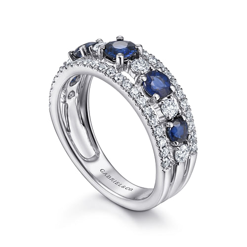 14K White Gold Round Sapphire and Diamond Ring