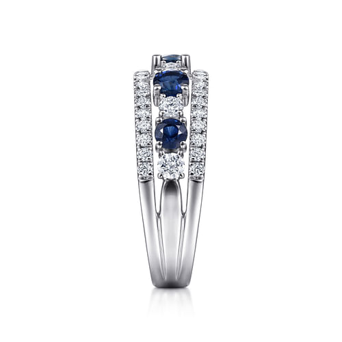 14K White Gold Round Sapphire and Diamond Ring