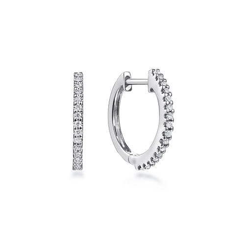 14K White Gold Round Scalloped 15mm Diamond Huggie Earrings