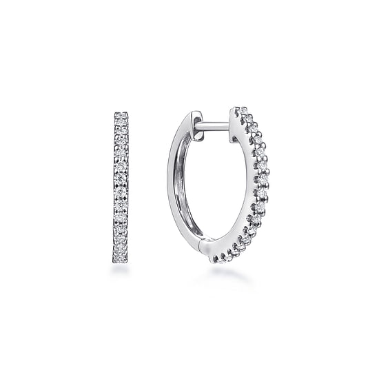 Gabriel - 14K White Gold Round Scalloped 15mm Diamond Huggie Earrings