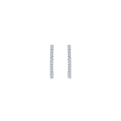 14K White Gold Round Scalloped 15mm Diamond Huggie Earrings