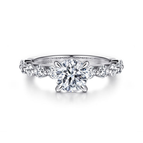14K White Gold Round Single Prong Diamond Engagement Ring