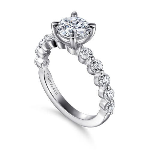 14K White Gold Round Single Prong Diamond Engagement Ring