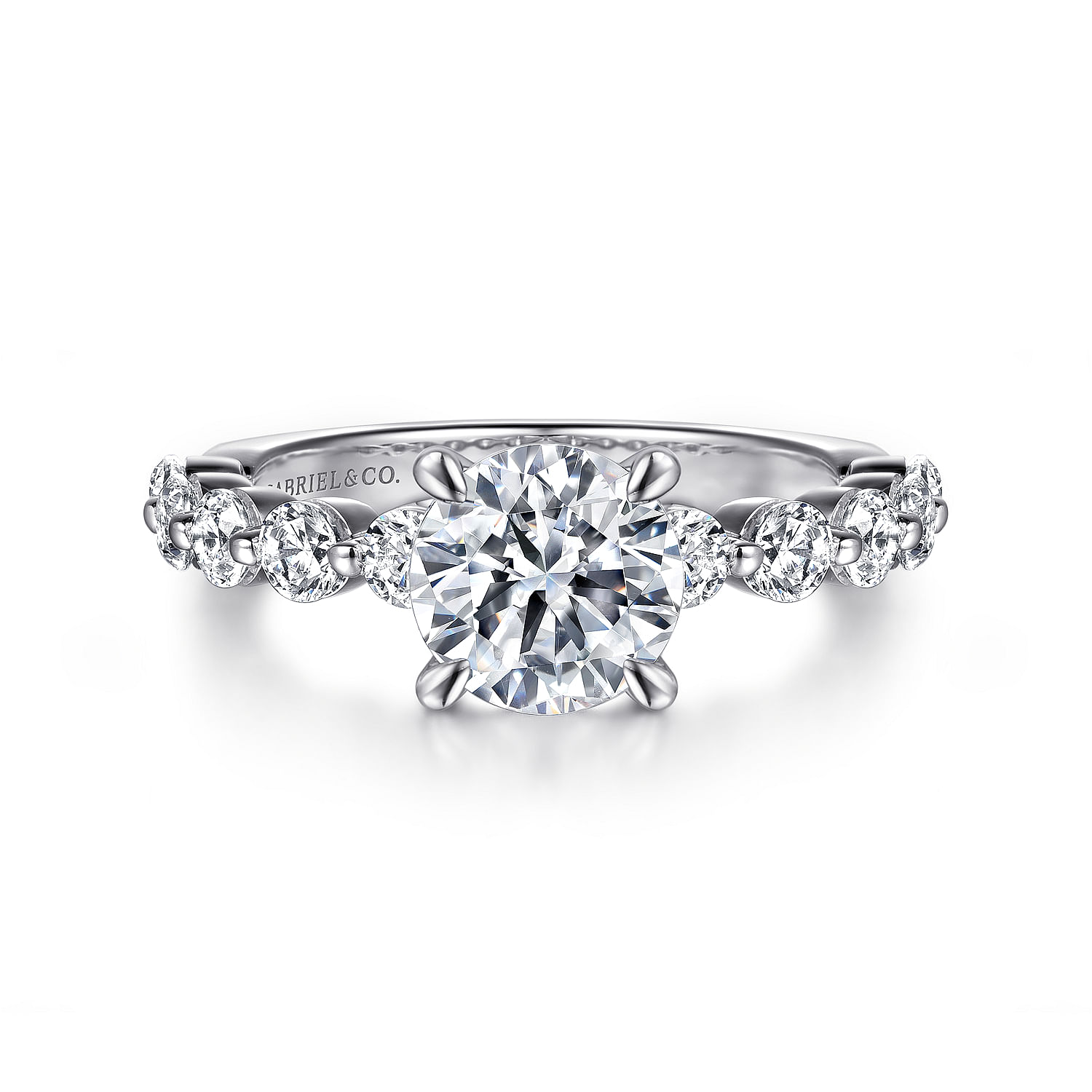 Gabriel - 14K White Gold Round Single Prong Diamond Engagement Ring