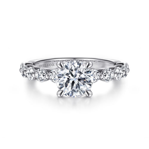 14K White Gold Round Single Prong Diamond Engagement Ring