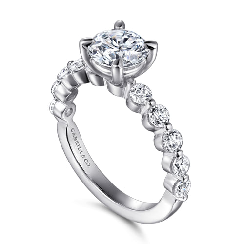 14K White Gold Round Single Prong Diamond Engagement Ring