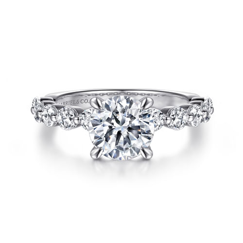 14K White Gold Round Single Prong Diamond Engagement Ring