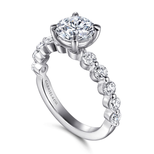 14K White Gold Round Single Prong Diamond Engagement Ring
