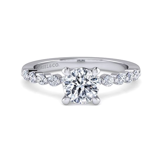 Gabriel - 14K White Gold Round Single Prong Diamond Engagement Ring
