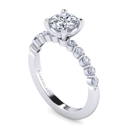14K White Gold Round Single Prong Diamond Engagement Ring