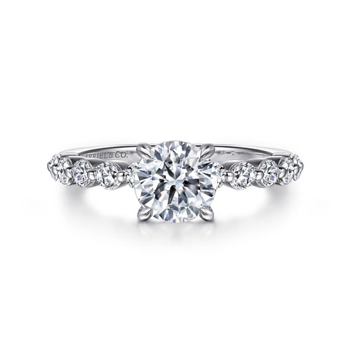 14K White Gold Round Single Prong Diamond Engagement Ring