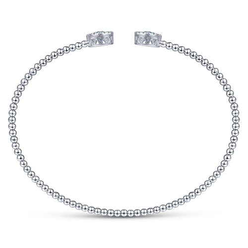 14K White Gold Round Sky Blue Topaz and Diamond Halo Bujukan Bangle