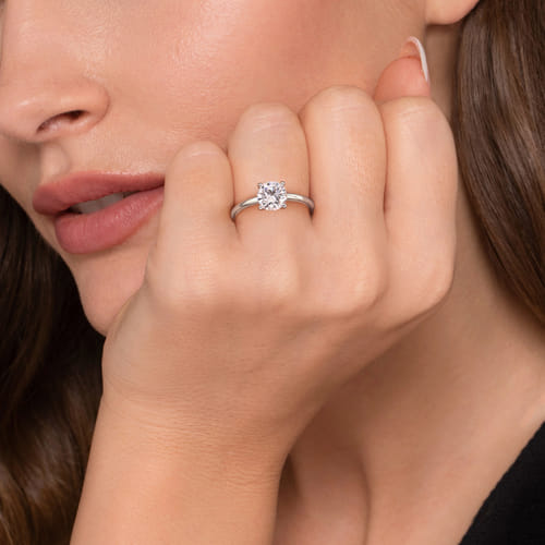 14K White Gold Round Solitaire Diamond Engagement Ring