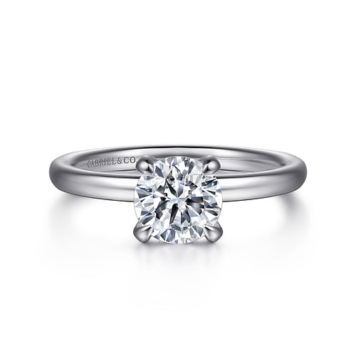 14K White Gold Round Solitaire Diamond Engagement Ring