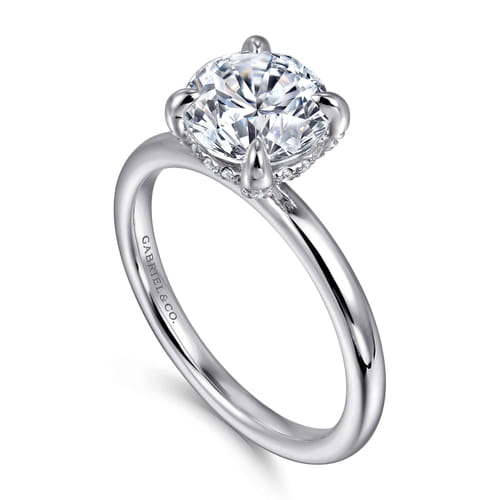 14K White Gold Round Solitaire Diamond Engagement Ring