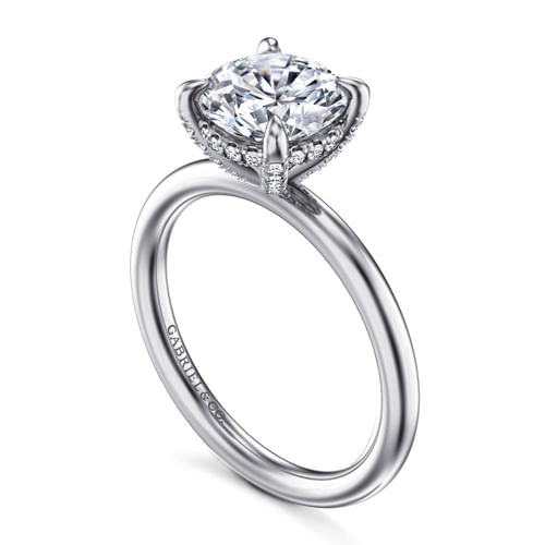 14K White Gold Round Solitaire Diamond Engagement Ring