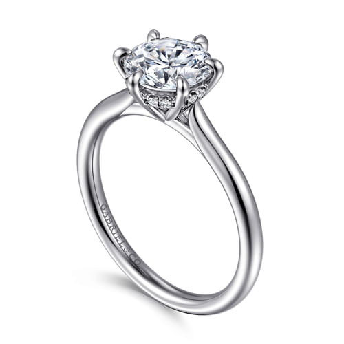 14K White Gold Round Solitaire Diamond Engagement Ring